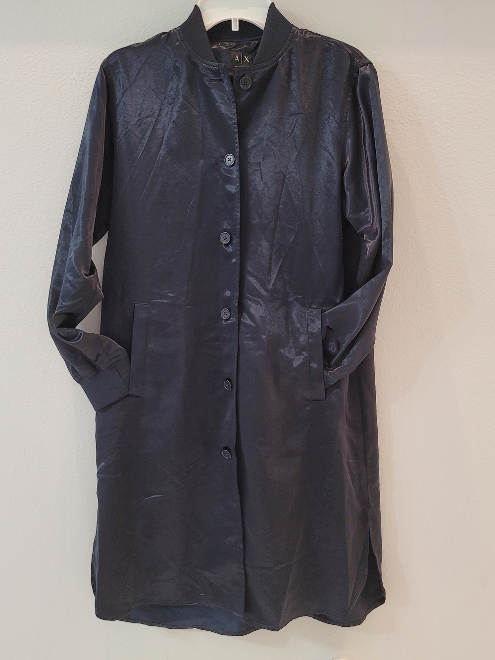 Armani Exchange Black Satin Floral-Embroidered Long Dress Xs Oversized - Picture 3 of 16